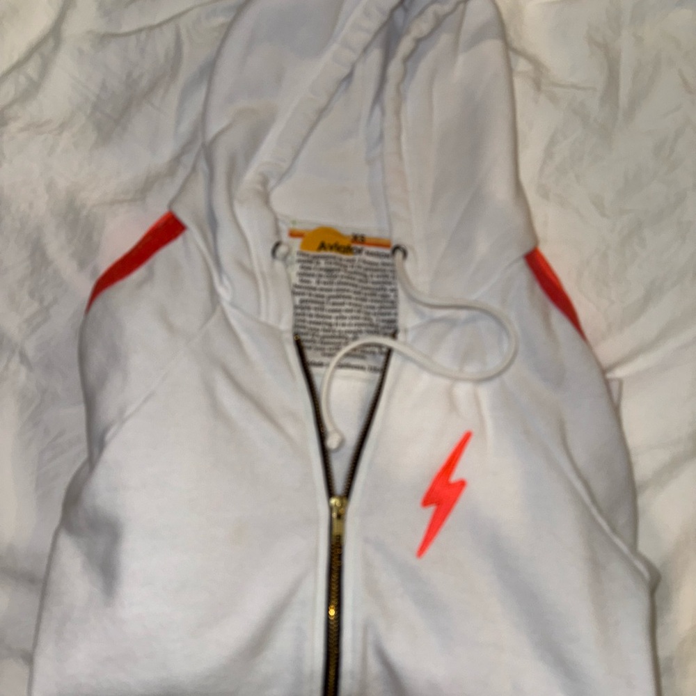 Aviator Nation White Hoodie with Red Lightning Bolt